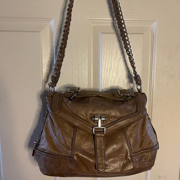 Treesje khaki distressed leather shoulder bag with bold silver tone hard… - Picture 1 of 12
